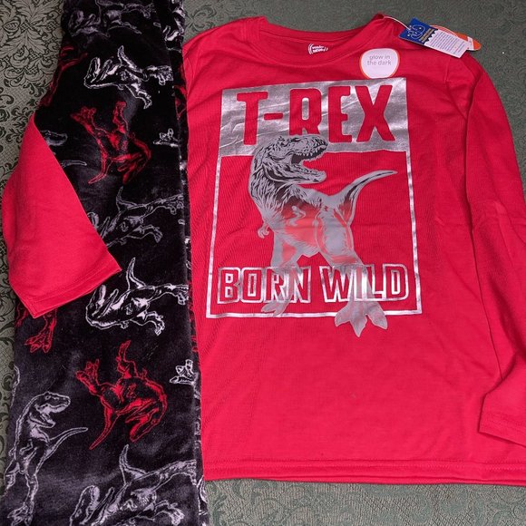 NWT 10 12 HUSKY glow in the dark dinosaurs pajamas
